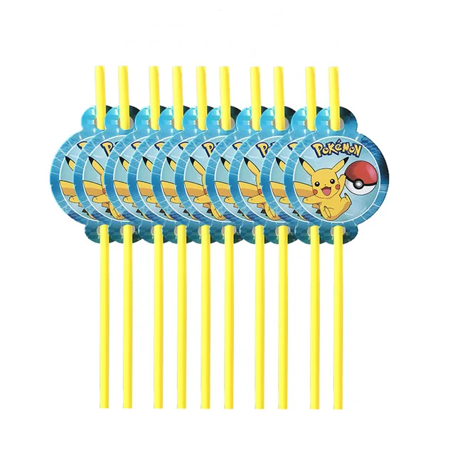 Pokemon Birthday Party Decorations Pikachu Foil Balloons Disposable Tableware Plate Napkin Backdrop For Kids Boy Party Supplies Straw 10pcs