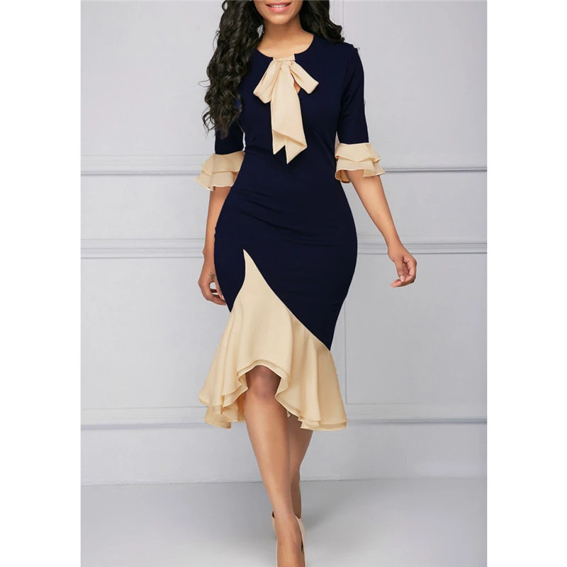 Women Dress Wedding Evening Party Ball Prom Gown Elegant Midi Dress Office Lady Bow Knot Vintage Dress Korean Fashion Clothes