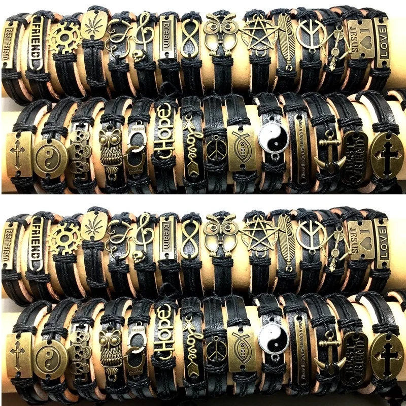 Wholesale Bulk 100Pcs/Lots Genuine Leather Cuff Bracelets For Men