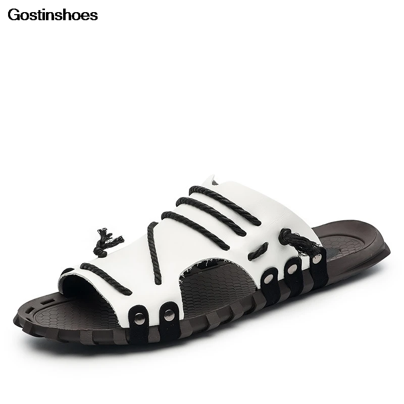 Sandalias Hombre повседневные мужские сандалии из коровьей кожи с одним ремешком Homme