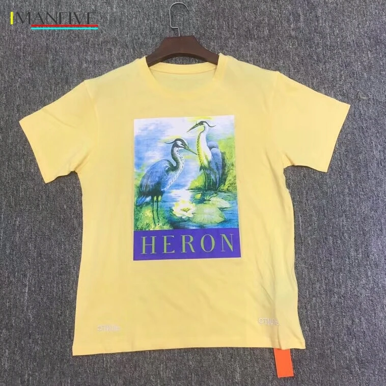 

Heron Preston T Shirts 18SS Men Women 1:1 Red-crowned Crane Heron Preston T-shirt Embroidery Yellow Apricot Heron Preston Tshirt