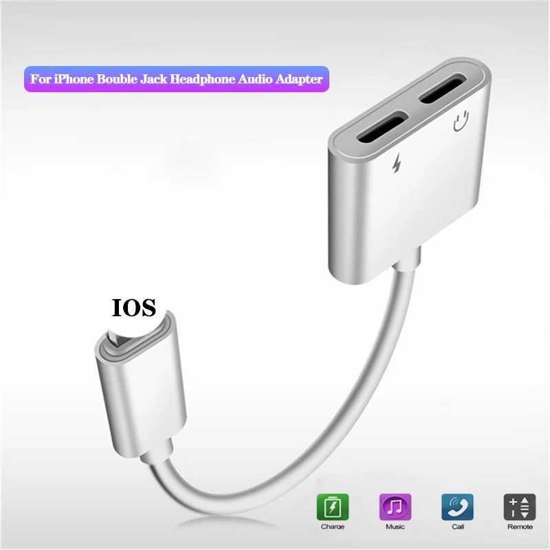 Для Lightning до 3,5 мм 2 в 1 аудио адаптер для наушников для iPhone 7 8 plus X XS Кабель зарядного устройства для мобильного телефона Aux двойной разъем разветвитель - Цвет: I0S 12 Bouble Jack