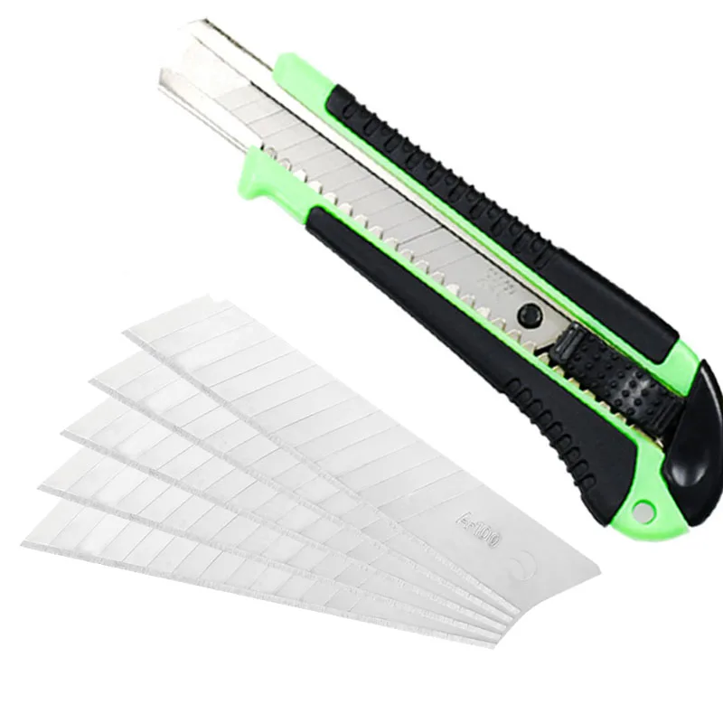 Cortador de cuchillas, cortador de alfombras, herramienta de utilidad, cuchillo de diseñador de arte, papel tapiz de Metal de lujo, almacenamiento, 5 hojas de papel, corte de 18mm