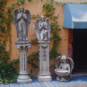 

WU CHEN LONG Retro Angel Goddess Marble Pillar Statue Angel Arts Sculpture Resin Crafts Garden Courtyard Decoration R2969