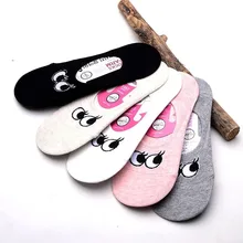 Однотонные носки с принтом Больших Глаз; сезон весна-лето; женские хлопковые незаметный носок; нескользящие удобные дышащие Повседневные носки с забавными рисунками