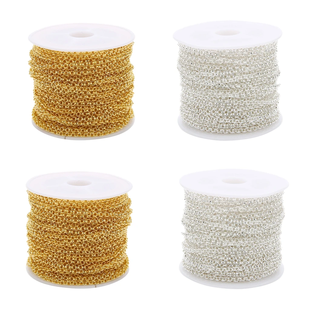 4 Pieces 10 Yards/Roll Necklace Chains Link Cable for Jewelry Making DIY