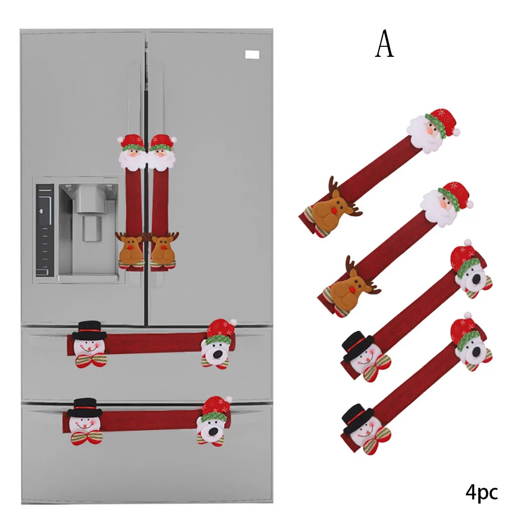 4 шт. Рождественская Ручка дверцы холодильника крышка кухонная техника перчатка протектор веселая Рождественская Кукла крышка набор нетканый F927 - Цвет: A