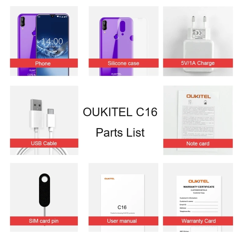 OUKITEL C16 смартфон 5 71 'ཏ:9 экран капли Android 9 0 2 Гб 16 отпечаток пальца Лицо ID 2600 мАч