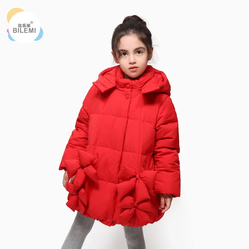 

Bilemi lightweight red girl with fur hood baby puffer jacket