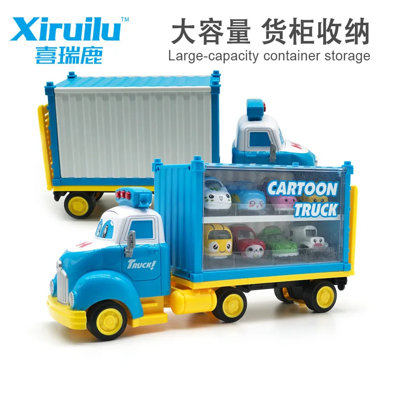 

Yf8311 Mini Alloy Cartoon Storage Container Children Inertia Toy Car Model with Sound And Light Feature