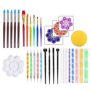 

33pcs Pottery Handmade Mandala DIY Rock Paint Brushes Nail Art Pen Paint Stencil Tool Palette Kit Hand Tools Accessories