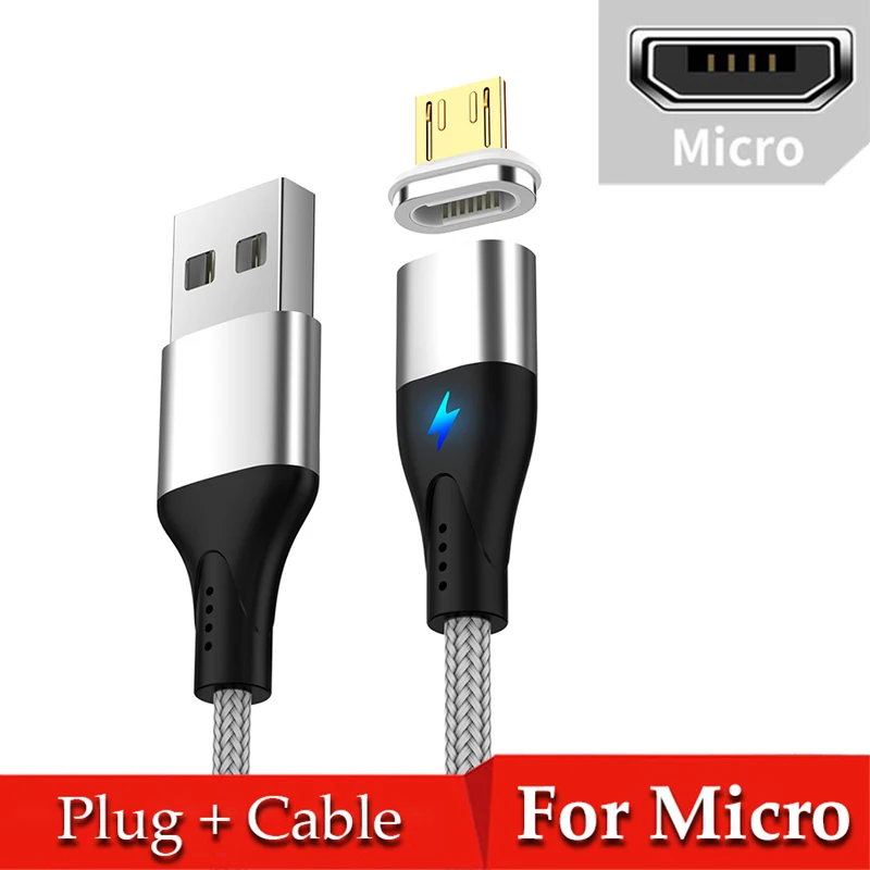 Магнитный usb-кабель 3A для huawei samsung type C зарядный USB C Магнитный кабель Micro USB мобильный шнур для телефона type-C провод для Xiaomi - Цвет: Silver For Micro