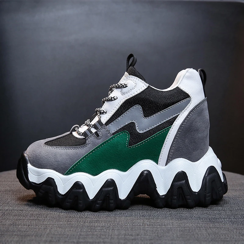 

2020 Spring Women Platform Sneakers Height Increasing Shoes Designers Mixed Colors Lace Up Ladies Walking Leather Casual Shoes