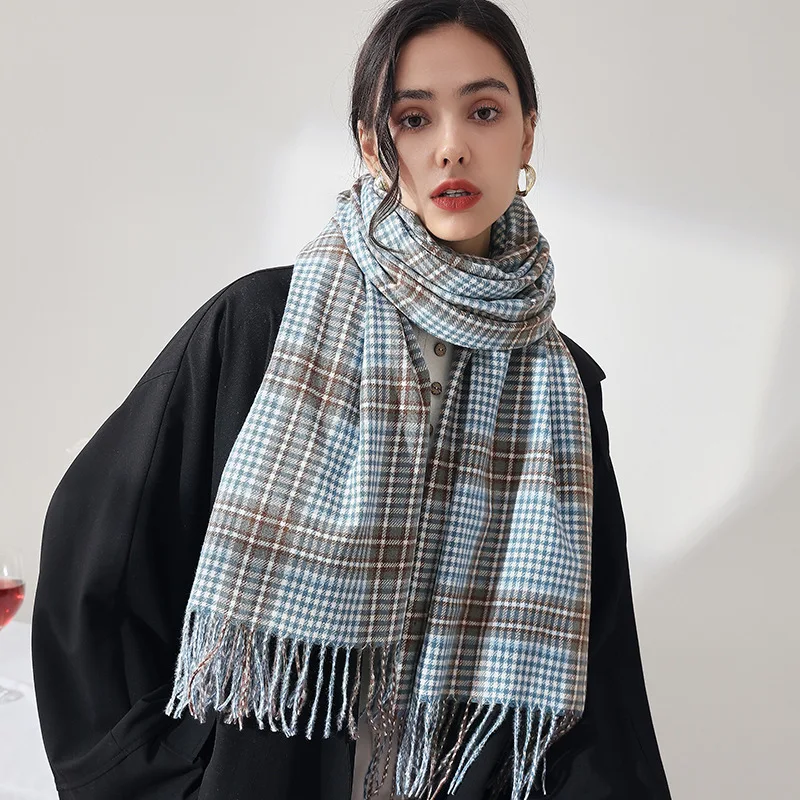 

New Fashion Design Soft Long Small Check Plaid Imitated Cashmere Women Shawl Winter Thick Scarf