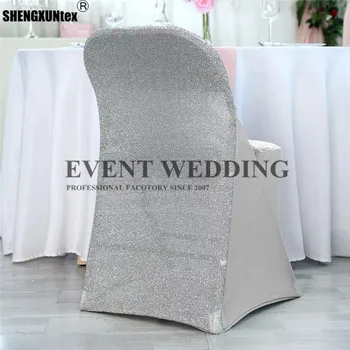 

Nice Looking Stretch Spandex Folding Chair Cover With Metallic Glittering Back Banquet Chair Cover For Wedding Event Decoration