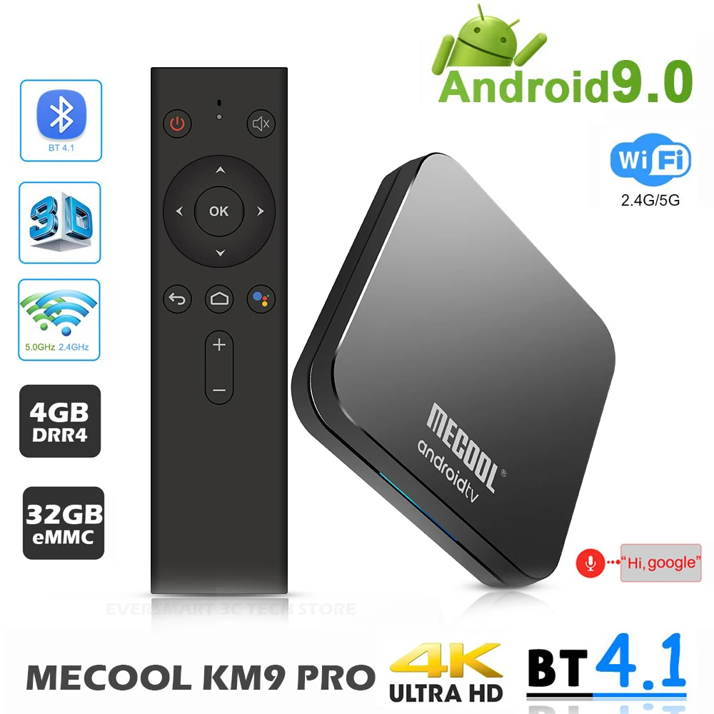 ТВ-приставка Mecool KM9 4G 32G Android 9,0 Amlogic S905X2 USB3.0 Smart 4K телеприставка 2,4G/5G Dual wifi Bluetooth 4,1 Android tv Box