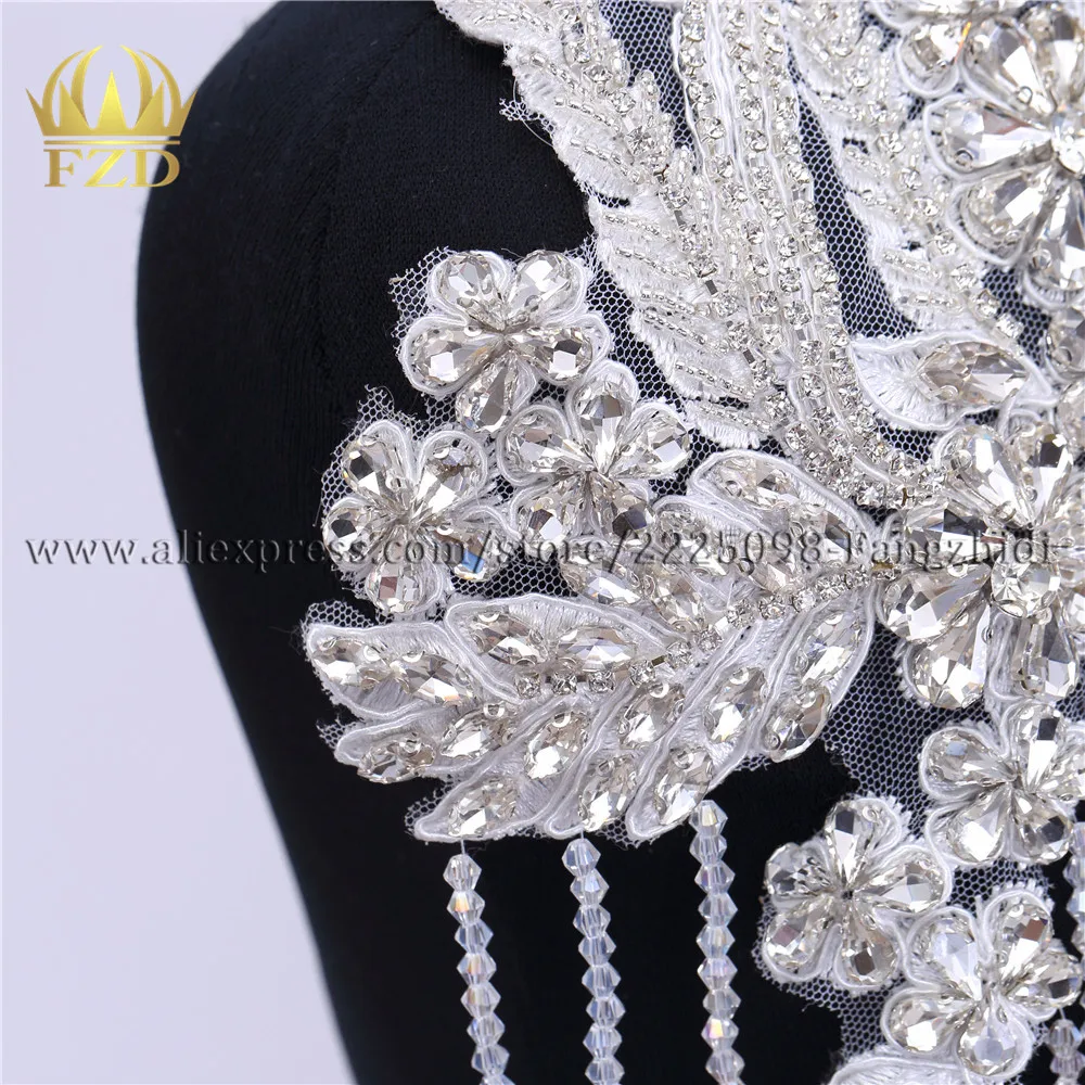 FZD 1 шт Серебряная ручная отделка кристаллами, патчи пришить стразы, бахрома аппликация на сетке для корсажа платья DIY ткань