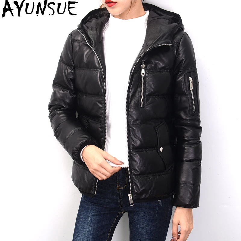 

AYUNSUE Genuine Leather Down Jacket Woman Hooded 2019 Winter Jacket Women 100% Sheepskin Coat Female Parka Chaqueta Mujer MY3787