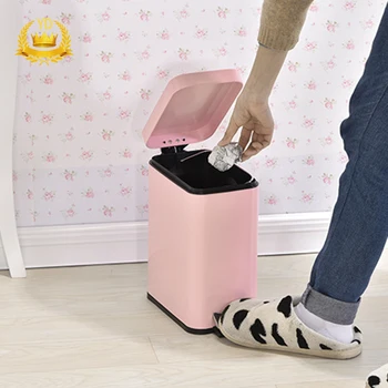 

Silent Stainless Steel Trash Can 5L Rectangular Step Kitchen Waste Bin For Bathroom Kitchen Living Room Office Trash Bin YDHS