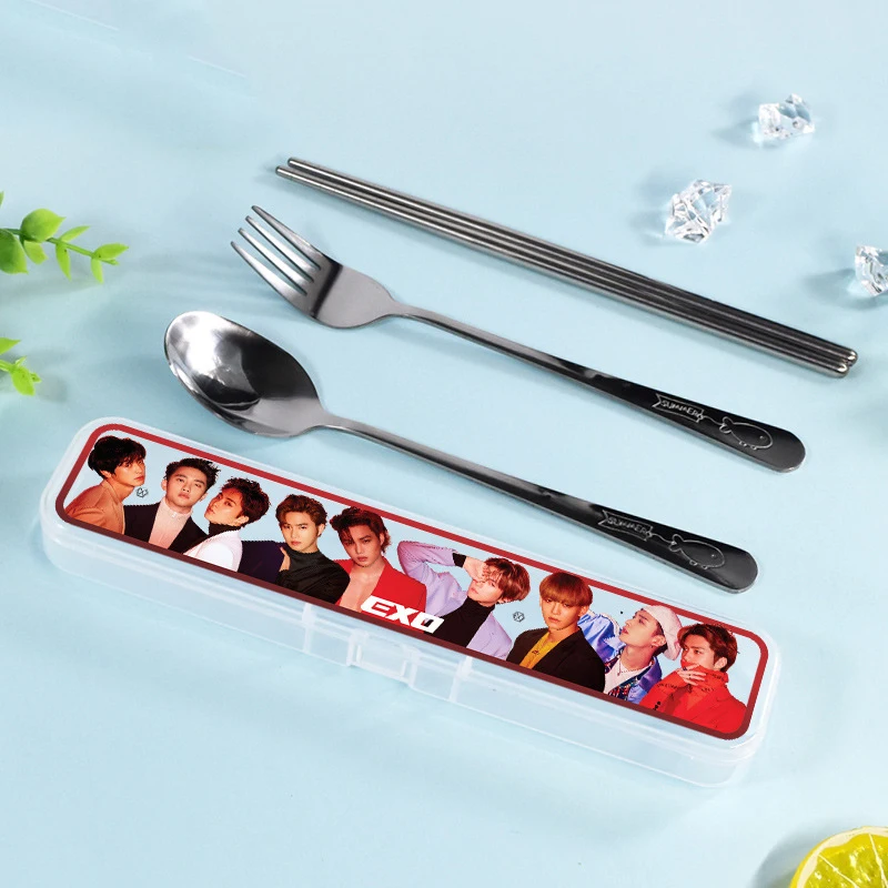 Kpop палочки для еды из нержавеющей стали вилки ложки коробка портативная дорожная
