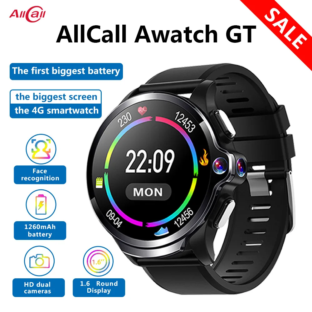 

AllCall Awatch GT Face ID 4G Smartwatch 3GB 32GB GPS Waterproof 1260mAh Men Sport Bluetooth Smart Watch For Android IOS Watches