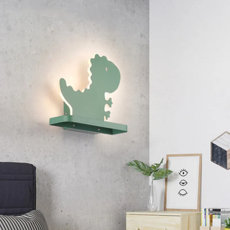 LED Wall Lamp Modern Cartoon Children's Kid Bedroom Lighting Creative Sconces Cute Pink Dinosaur Warm Bedside Indoor Decor Light