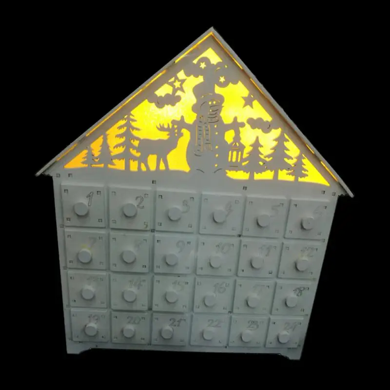 

2020 New Arrival Wooden Advent Calendar Pattern Storage Box With 24 Reusable Drawers Christmas LED Light Up Decor