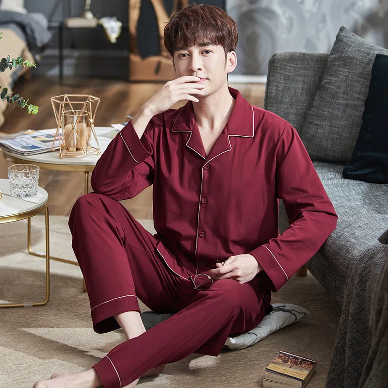 

Modal Men Pajamas Thin Spring and Autumn Long-Sleeved Summer Leisure Tops Lapel Cardigan Plus Size Suit Pijama Hombre