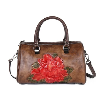 

Leather Carving Luxury Handbags Women Bags Designer 2020 New Retro First Layer Cowhide Lotus Totes Chinese Style Bag