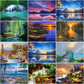 

DIY 5D Diamond Painting Bridge Diamond Embroidery Waterfall Landscape Cross Stitch Full Round Drill Mosaic Rhinestone Home Decor