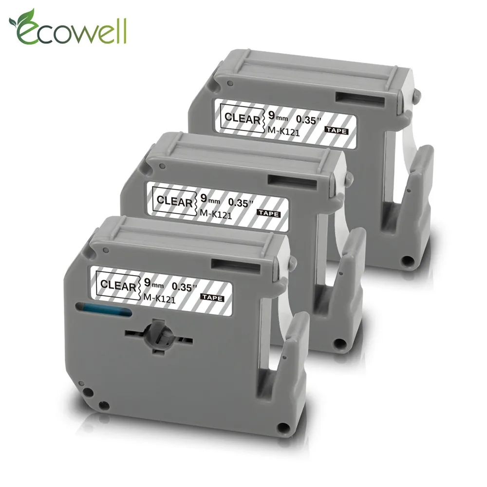 Ecowell 3PK 9 мм MK121 Совместимость Брат MK лента MK-121 121 M-K121 черный на белом для этикеток