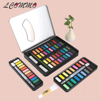 

12/18/24/36 Colors Solid Watercolor Paint Set Portable Metal Box Watercolor Pigment Beginner Drawing Watercolor Paper Supplies