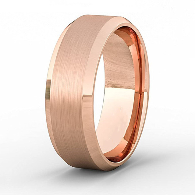 Jewelry Accessories Mens 8mm Tungsten Ring Rose Gold Black Brushed Stainless Steel Wedding Rings for Men Comfortable Fit