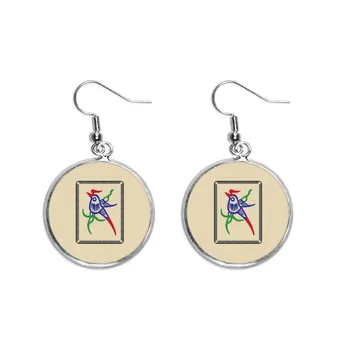 

Mahjong Bamboo Bar 1 Tiles Pattern Ear Dangle Silver Drop Earring Jewelry Woman