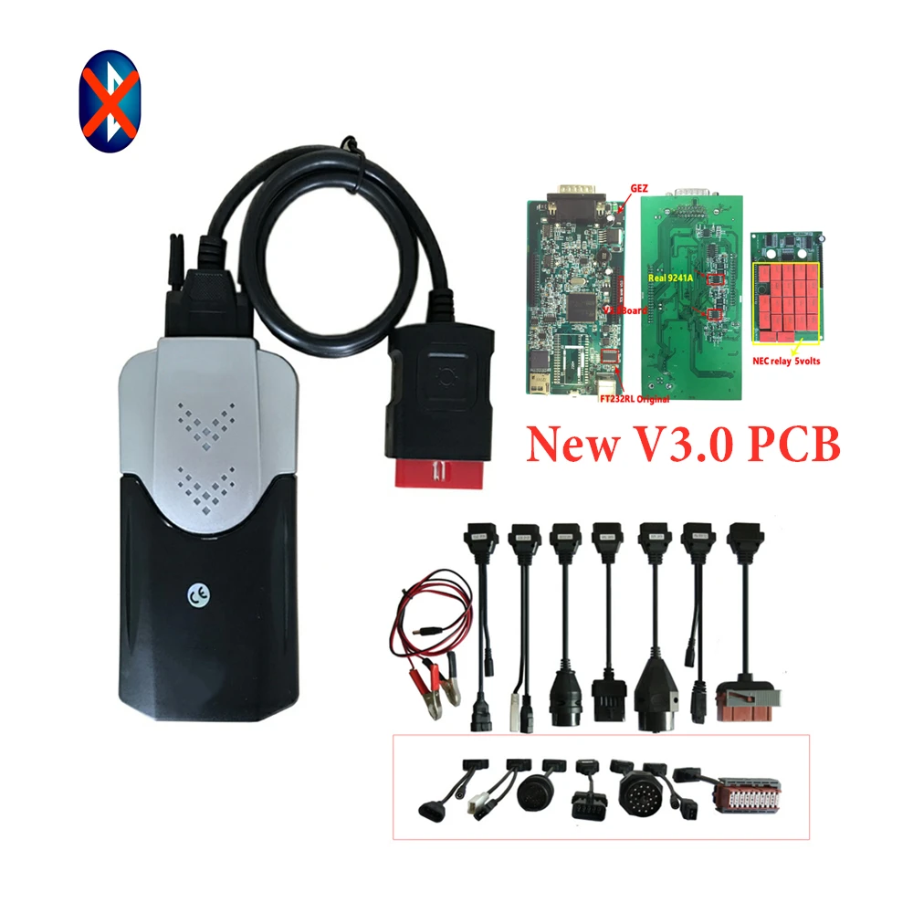 without bluetooth Супер V3.0 печатная плата Bluetooth vci vd ds150e cdp для delphis obd2 сканер Инструменты. R3 с keygen+ 16 шт. автомобилей/грузовиков Кабели - Цвет: without bluetooth