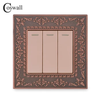 

Coswall Zinc Alloy Metal Panel 3 Gang 2 Way Pass Through Wall Switch 16A Embossing Retro Luxury On / Off Light Switch