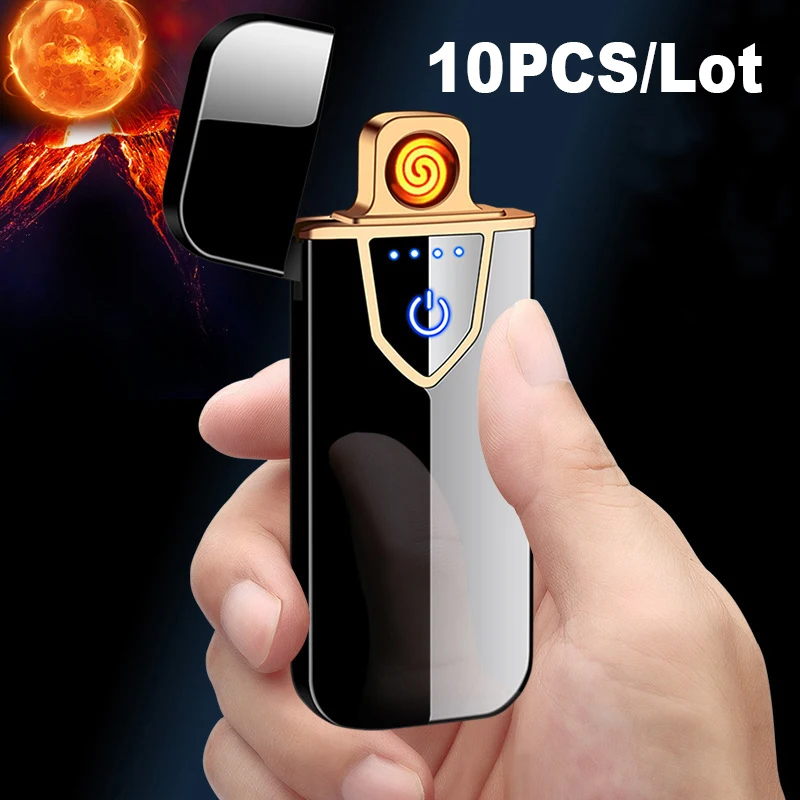 

10PCS/Lot USB Charging Touch Sensing Switch Electric Lighter Double-sided Windproof Flameless Electronic lighters No gas Plasma