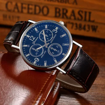 

Cost-effecti GENEVA Men's Watches Simple Leather Men Quartz Wristwatch Fashion Blue Watch Men relogio masculino reloj hombre