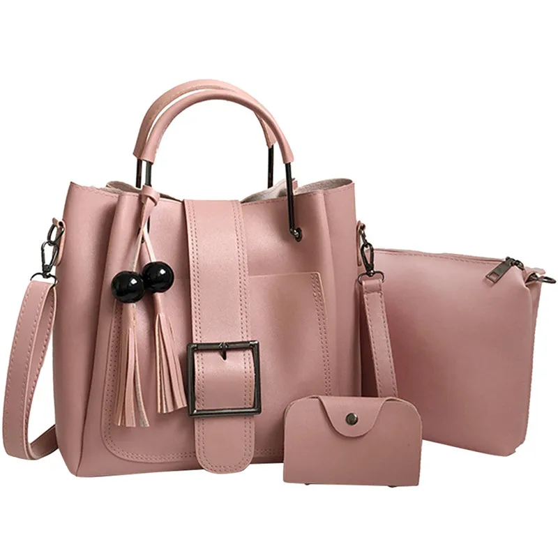 Pink Женские кожаные сумки набор 3 шт. PU Сумка Большая вместительная сумка женская сумка через плечо сумка+ кошелек женский мешок основной - Цвет: Pink