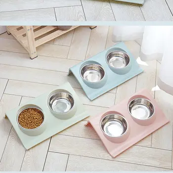 

Double Pet Bowls Dog Food Water Feeder Stainless Steel Pet Drinking Dish Feeder Cat Puppy Feeding Supplies Small Dog Accessories