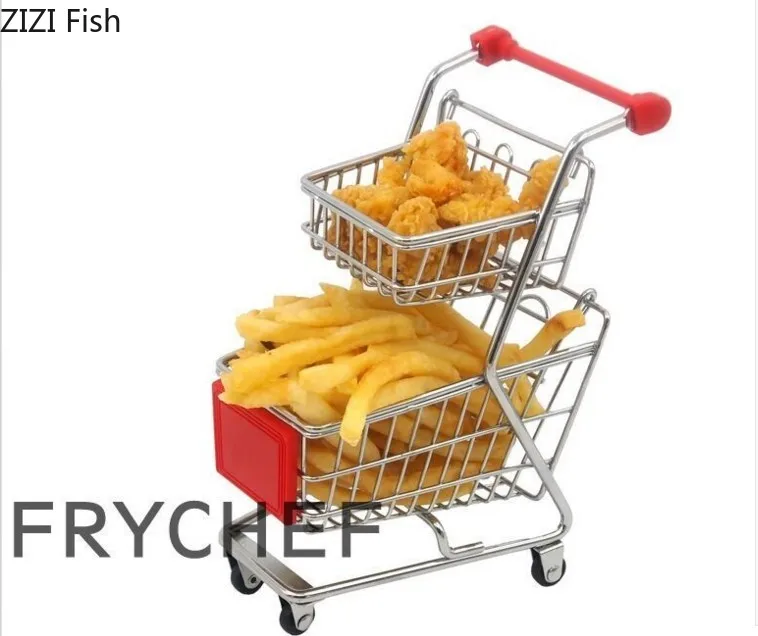 Stainless Steel Fries Basket Car Snack Basket Mini Decorative Dish Basket Hand Push Thumb Car Chicken Snack Basket Double