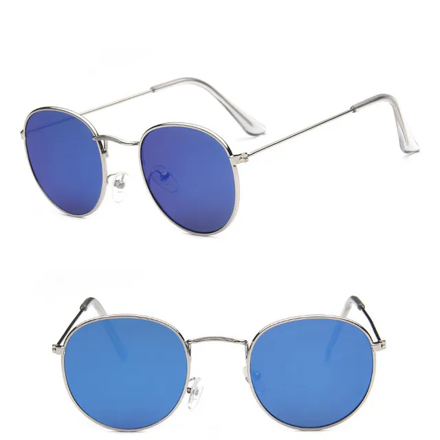 LeonLion 2021 Fashion Retro Sunglasses Men Round Vintage Glasses for Men/Women Luxury Sunglasses Men Small Lunette Soleil Homme SilverBlue