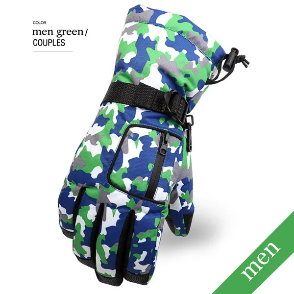 men-green SAENSHING зимняя пара лыжных перчаток для спорта на открытом воздухе Красочные камуфляжные теплые перчатки для мужчин и женщин сноуборд перчатки с карманом катания на лыжах - Цвет: men-green