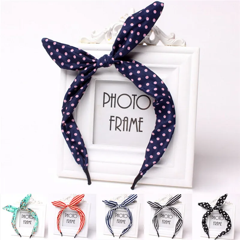 

Cute Leopard Dots Lip Print Flower Bunny Rabbit Ear Ribbon Headwear Hairband Metal Wire Scarf Headband for Women Princess Kids