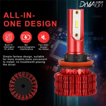 

2Pcs Car Headlamp Auto Bulb LED Light H8/H9/H11 Headlight Bulbs 6500K 30001LM 20W DC IP68 Water Proof Fog Light Car Accessories