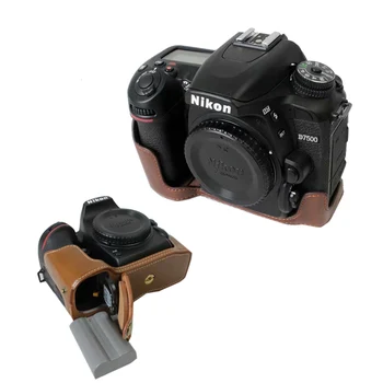 

PU Leather case Camera Bag cover For Nikon D7500 Half Body Set shell With Battery Opening