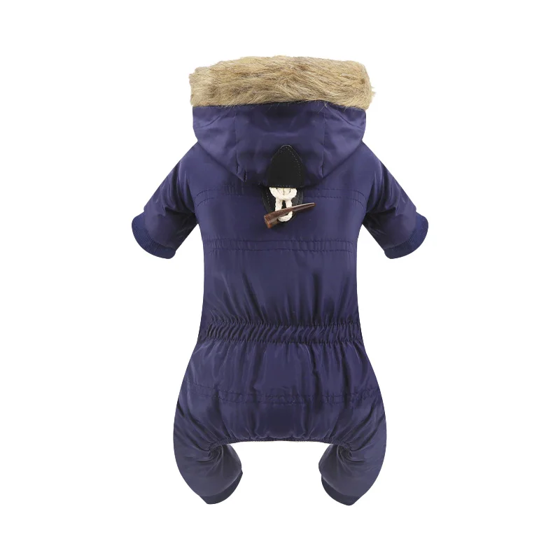 Комбинезон для собак, зимняя одежда для собак, водонепроницаемая куртка для щенков, плотная теплая одежда для домашних животных, мягкая меховая куртка для собак, чихуахуа - Цвет: Navy Blue