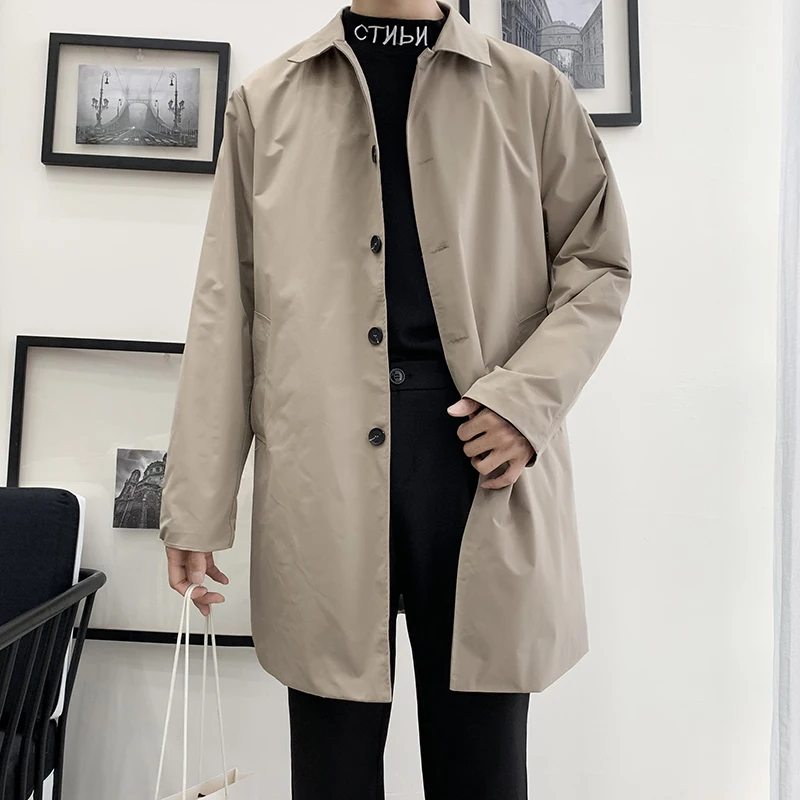 

M-5XL Plus Size Men's Trench Coat Loose fit Long Lapel Single Breasted Windbreaker Jacket Button Overcoat Men Clothing XXXXXL