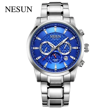 

Top Brand NESUN Official Men Fashion Casual Automatic Wristwatches Chronograph Stainless Blue WhiteSteel Mechanical Male Gift
