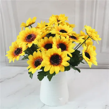 

7 head/branch Artificial Flower Sunflower Simulation Sun Flower Gerbera Daisy Living Room Party Decoration Flower Shooting Prop